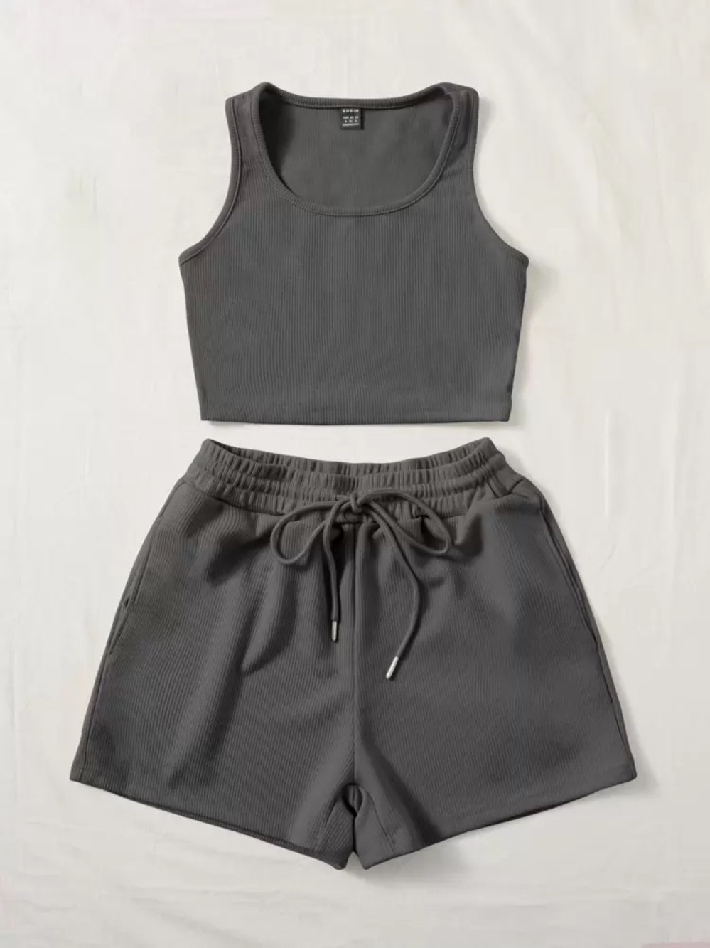 SHEIN Black Ribbed Drawstring Athletic Shorts
